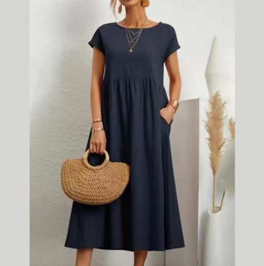Damen lässiges Maxikleid mit praktischem Taschen und fließendem Schnitt R&B