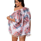 Damen elegantes Strandoutfit mit floralem Überwurf und passendem Bikini R&B
