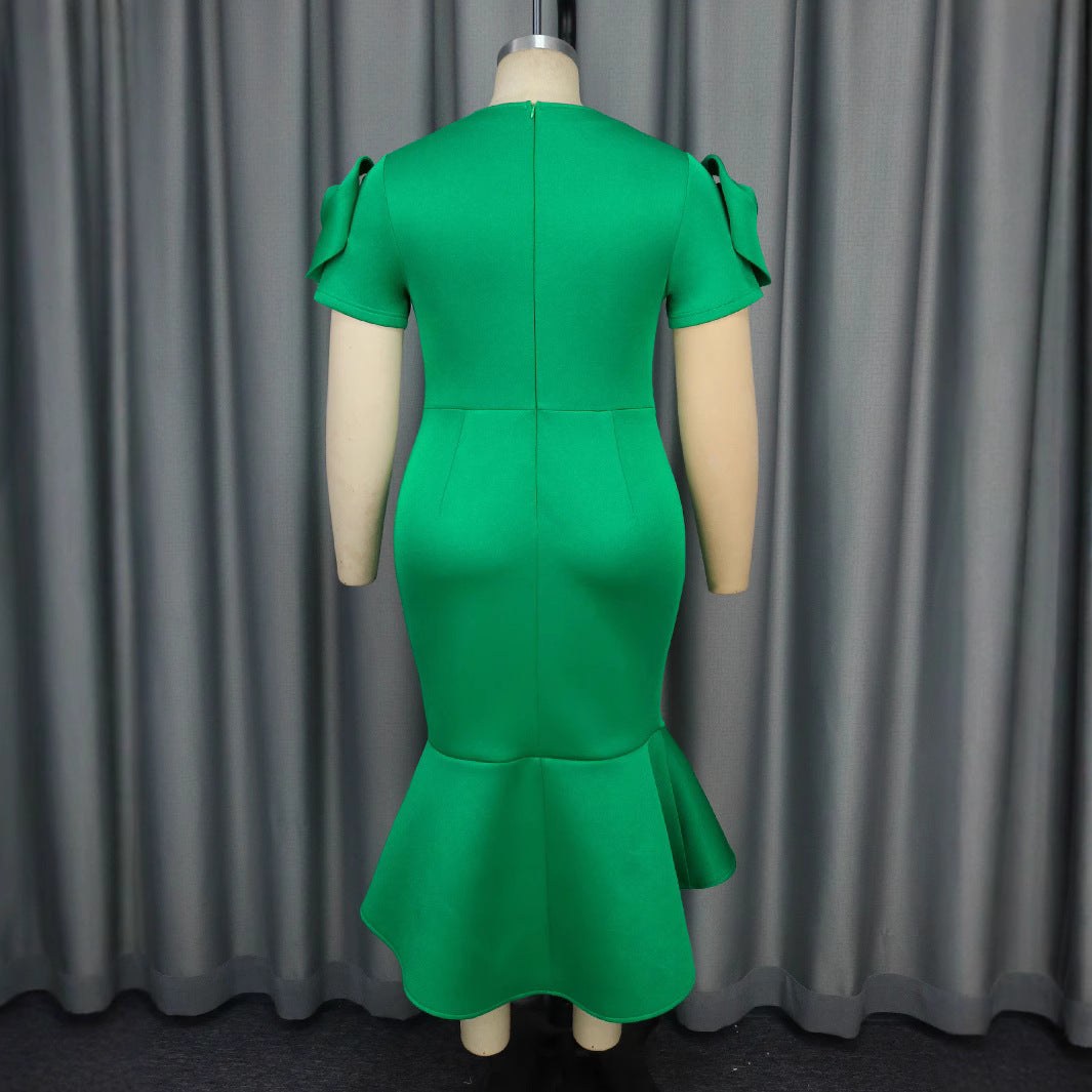 Damen figurbetontes Abendkleid mit Rüschensäumen und schickem Gürtel R&B