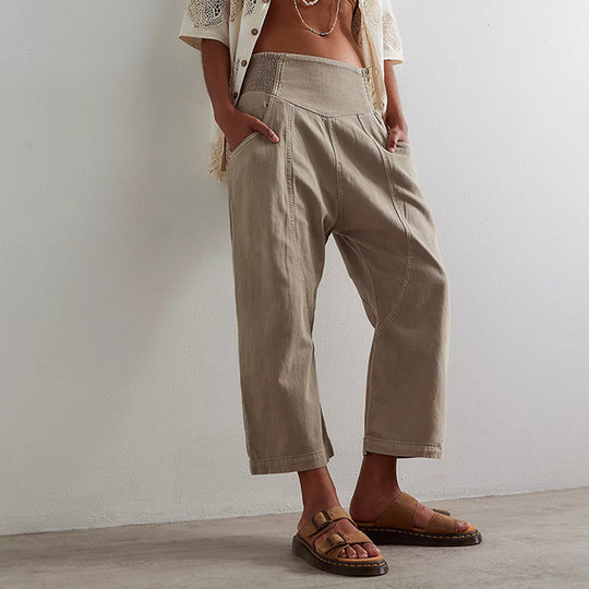 Damen lässige Loose-Fit Jeans mit elastischem Bund und geräumigen Taschen R&B