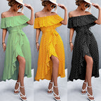 Damen Off-Shoulder Maxikleid mit Rüschendetails und seitlichem Schlitz R&B