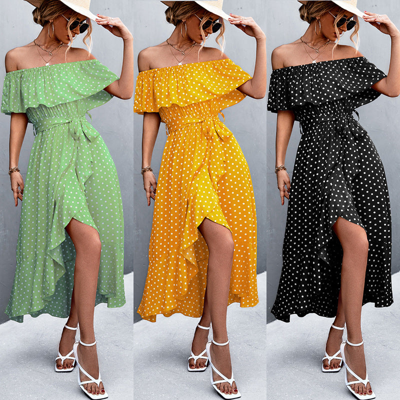 Damen Off-Shoulder Maxikleid mit Rüschendetails und seitlichem Schlitz R&B