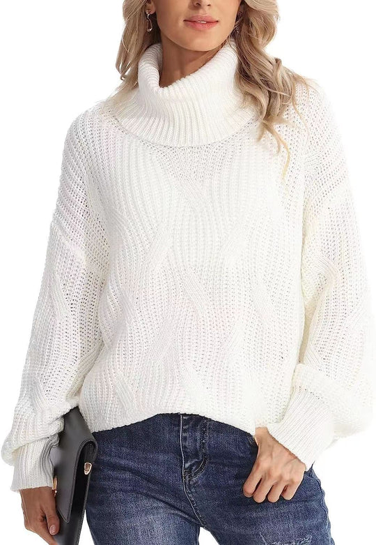 Damen Weicher Strickpullover mit hohem Kragen und Kabelmuster R&B