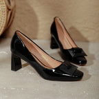 Damen elegante Blockabsatz-Pumps mit geschmackvollem Zierschleifen-Detail