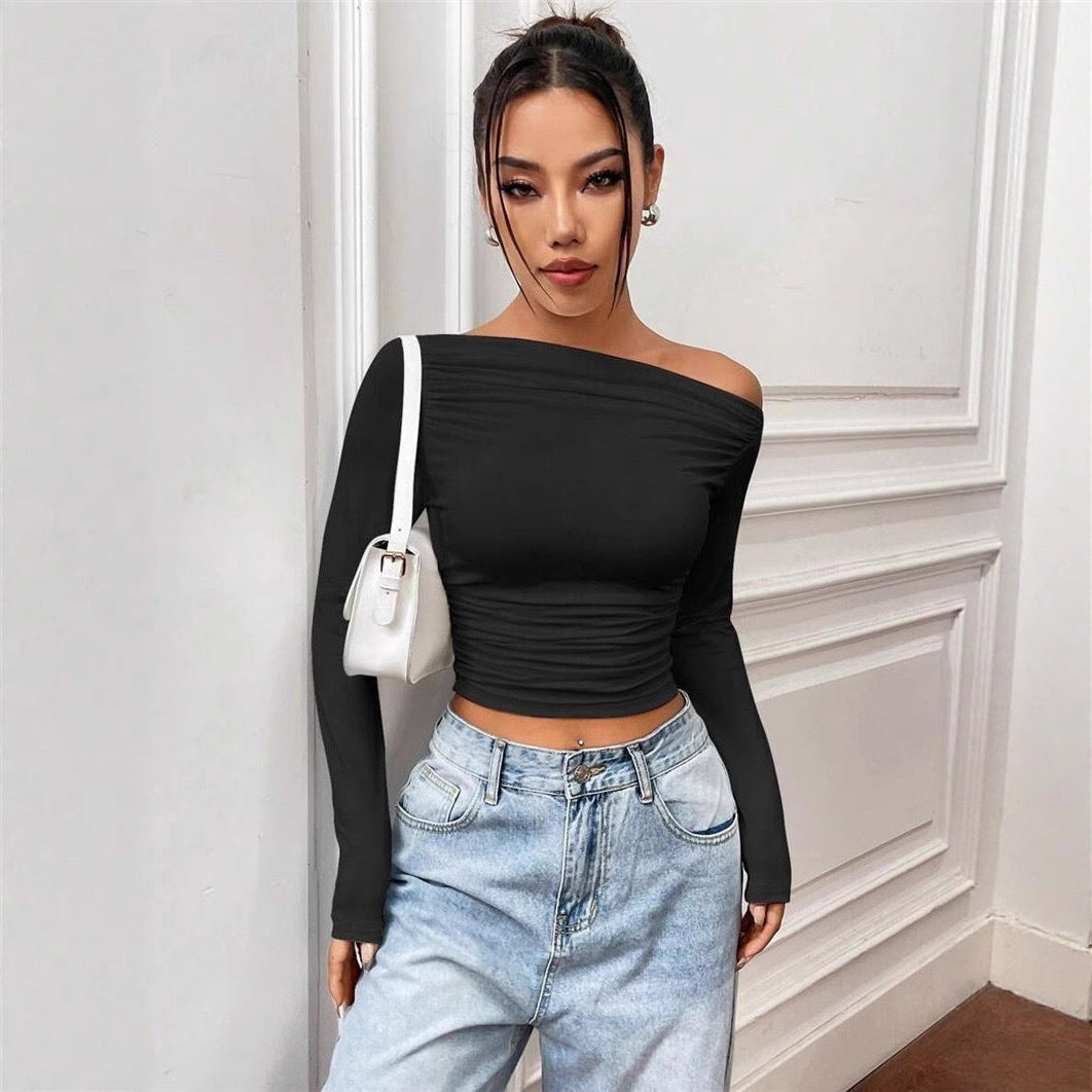 Damen Elegantes Off-Shoulder Langarmtop mit figurbetontem Schnitt R&B