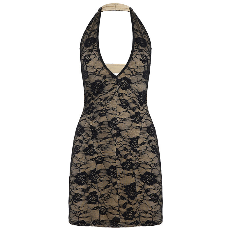 Damen Spitzennachtkleid mit tiefem V-Ausschnitt und floralen Akzenten R&B