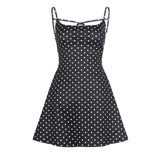 Damen sommerliches Trägerkleid mit Polka-Dots und fließendem Schnitt R&B