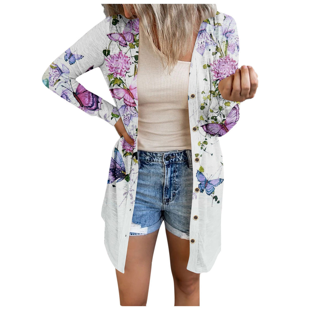 Damen Longblusenkleid mit floralen Akzenten und Knopfdetails R&B