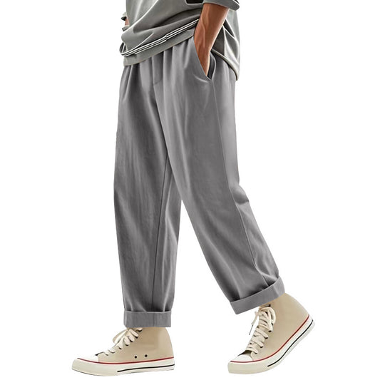 Herren nan weite Bundfalten-Chinohose mit Umschlag, konisch zulaufendem Schnitt und seitlichen Eingrifftaschen R&B