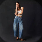 Damen Weite Denim-Hose im lässigen Schnitt