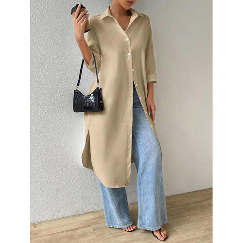Damen Longline Button-Up Kleid R&B