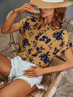 Damen lässige Bluse mit floralem Muster und kurzer Knopfleiste R&B