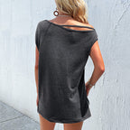 Damen lässiges Knotenshirt mit asymmetrischem Ausschnitt und Fronttasche R&B