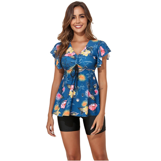 Damen Sportliches Badeset mit floralem Überwurf und bequemen Shorts R&B