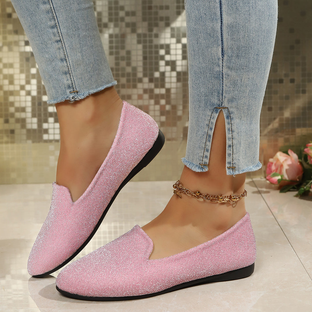 Damen Glitzernde Ballerinas mit elegantem V-Ausschnitt R&B