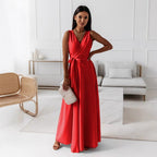 Damen elegantes Wickelkleid mit Taillengürtel R&B