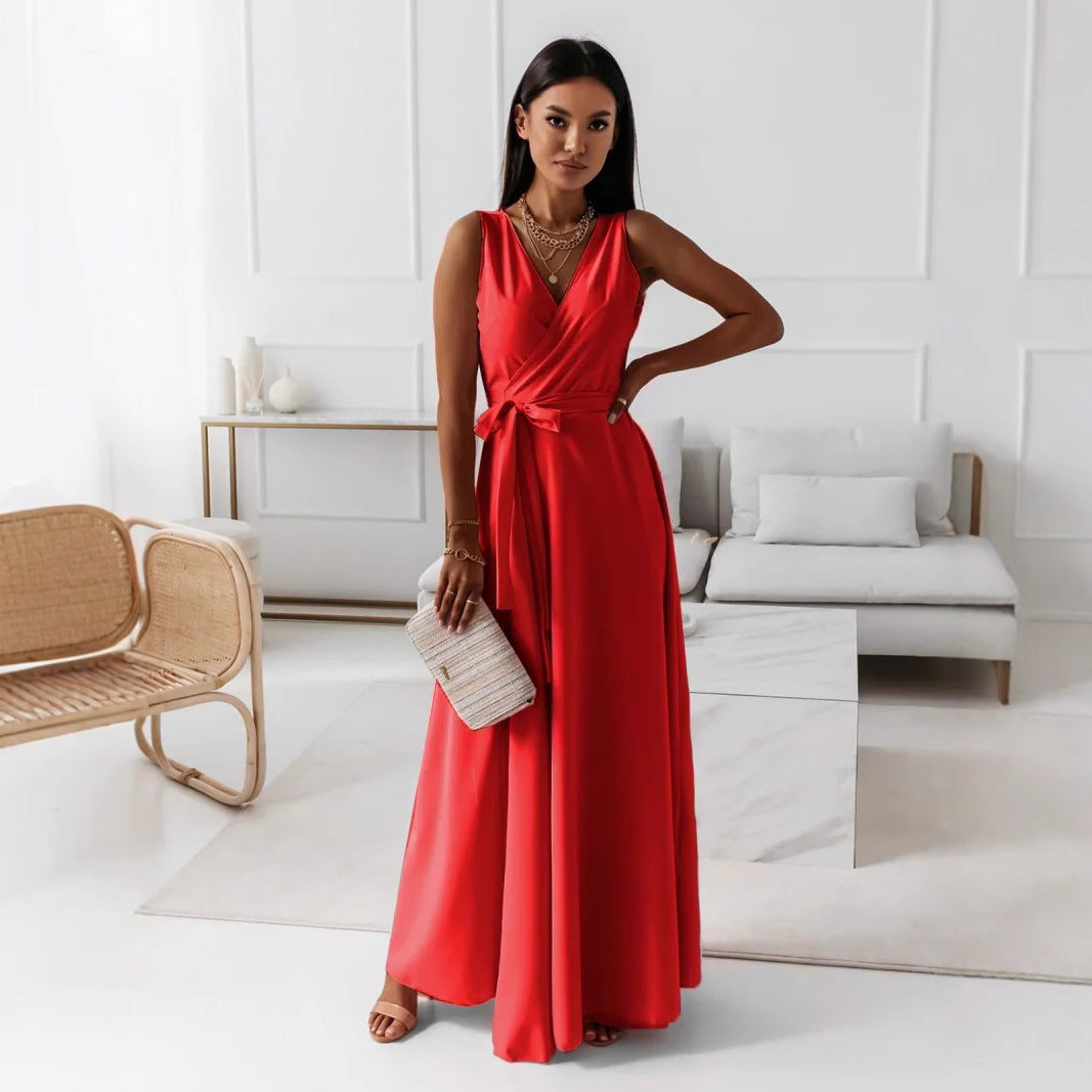 Damen elegantes Wickelkleid mit Taillengürtel R&B