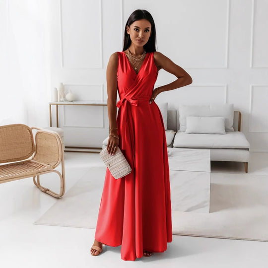 Damen elegantes Wickelkleid mit Taillengürtel R&B