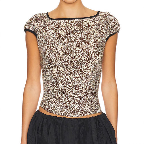 Damen Elegantes und elastisches Leopardenmuster Oberteil R&B