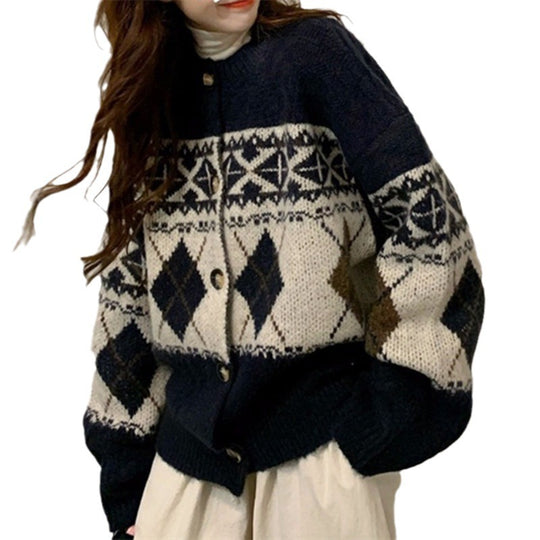 Damen Grobstrickjacke mit dekorativem Norwegermuster R&B
