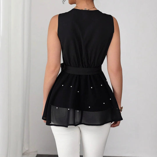 Damen Elegantes Wickeloberteil mit dekorativen Perlen R&B