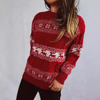 Damen Strickpullover mit festlichem Rentier-Motiv und Zopfmuster R&B