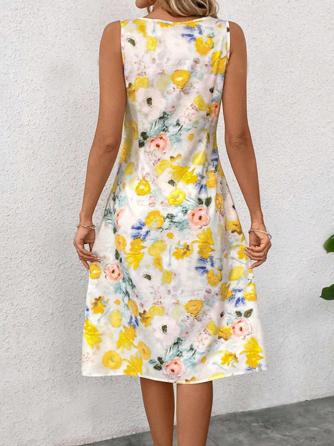 Damen Blumiges Sommerkleid mit fließendem Schnitt und ärmellosem Design R&B