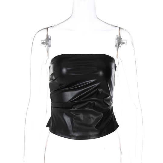 Damen ärmelloses Satin-Top mit elegantem Raffungselement R&B