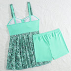 Damen Tankini-Set mit raffinierter Raffung und floralem Rock-Design R&B