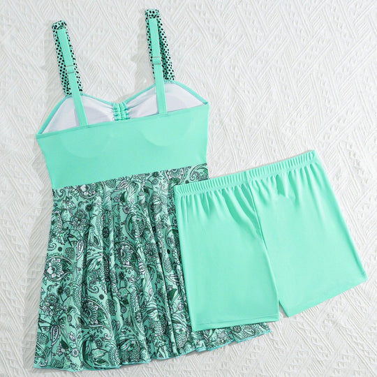 Damen Tankini-Set mit raffinierter Raffung und floralem Rock-Design R&B