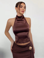 Damen elegantes Halteroberteil aus satinierter Baumwolle R&B