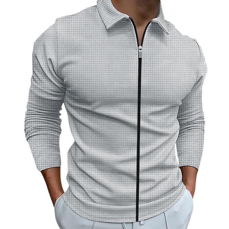 Herren nan taillierte Struktur-Hemdjacke mit Umlegekragen und kontrastierendem Mittelreißverschluss R&B