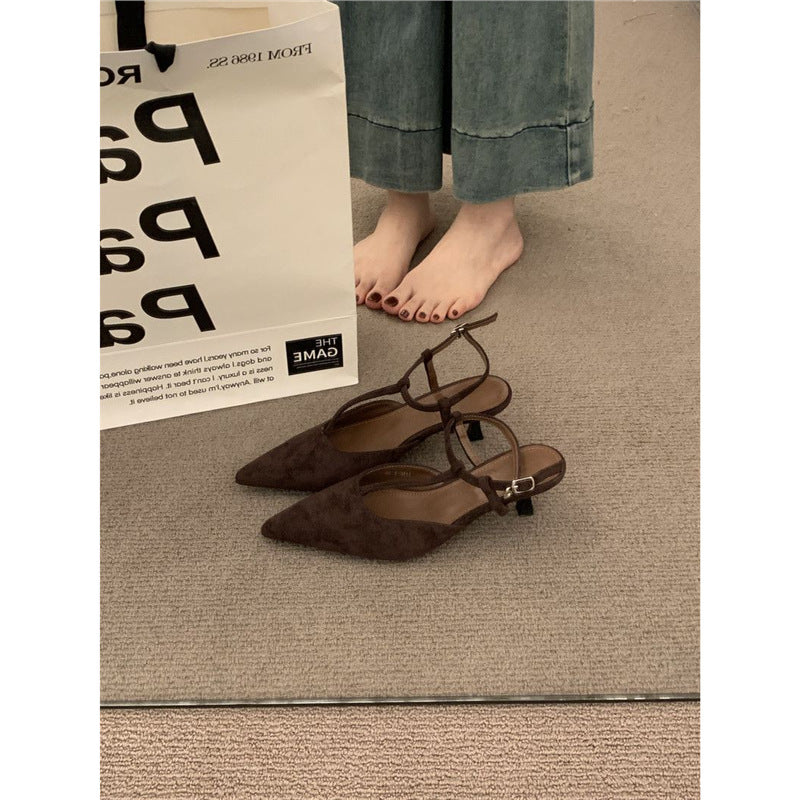 Damen spitze Slingback Ballerinas aus weichem Veloursleder R&B