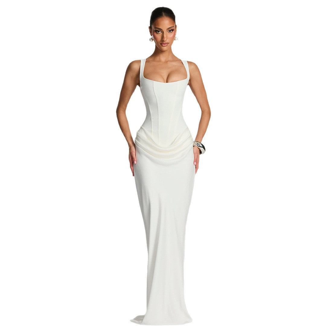 Damen Elegantes Maxikleid mit figurformendem Schnitt und zarten Drapierungen R&B