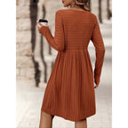 Damen Strickkleid mit V-Ausschnitt und langen Ärmeln R&B