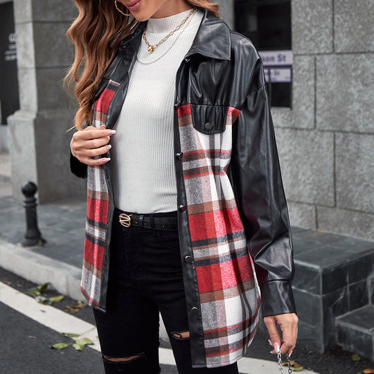 Damen Overshirt mit Kontrast Ärmeln und Karo-Muster R&B