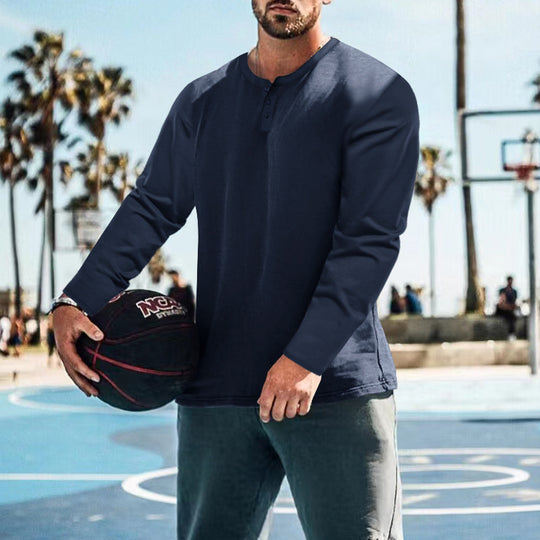 Herren langärmliges Henley-Shirt mit strukturiertem Stoff und praktischen Knopfdetails R&B