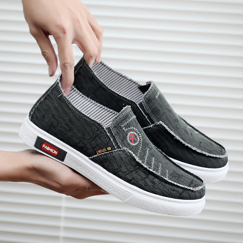 Damen lässige Slip-On Schuhe mit elastischem Einsatz und modischem Denim-Design