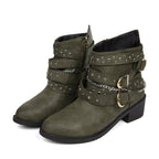 Damen modische Ankle Boots mit dekorativen Schnallen und stabiler Profilsohle R&B