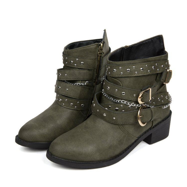 Damen modische Ankle Boots mit dekorativen Schnallen und stabiler Profilsohle R&B