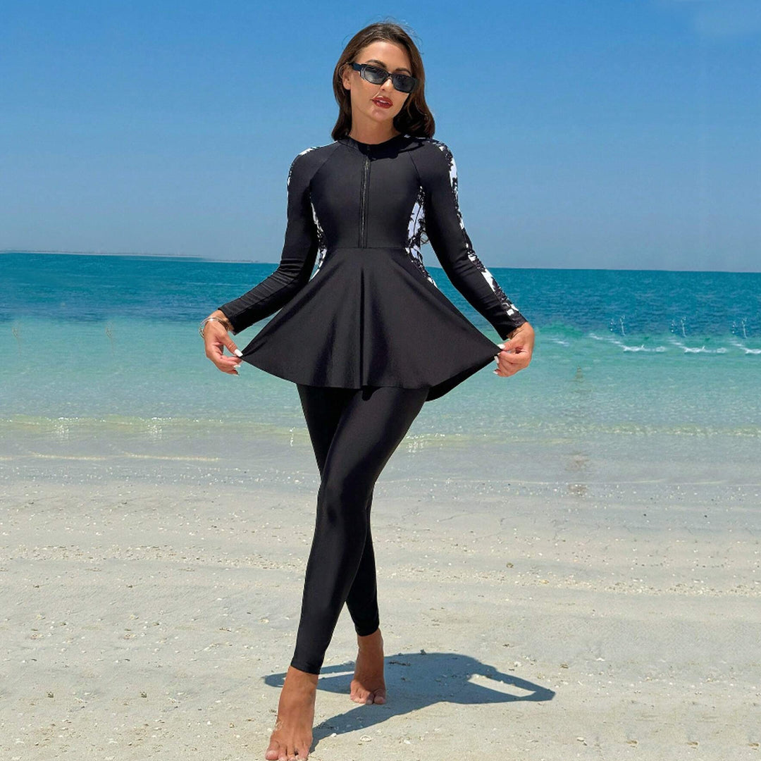 Damen Modischer UV-Schutz Surfanzug mit Peplum-Design R&B