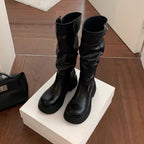 Damen Overknee-Stiefel mit elastischem Falten-Design und robustem Blockabsatz