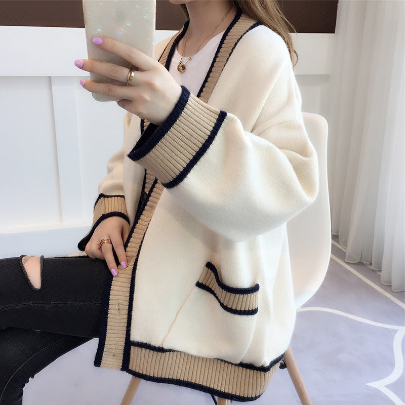 Damen Lässiger Strickcardigan mit attraktiven Kontrastsäumen und praktischen Taschen R&B