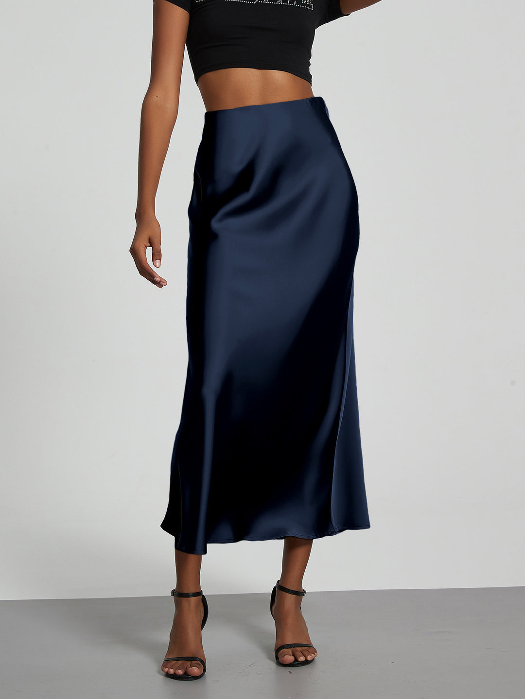 Damen Stilvolle Satin-Stretchrock mit hohem Bund und fließendem Schnitt R&B