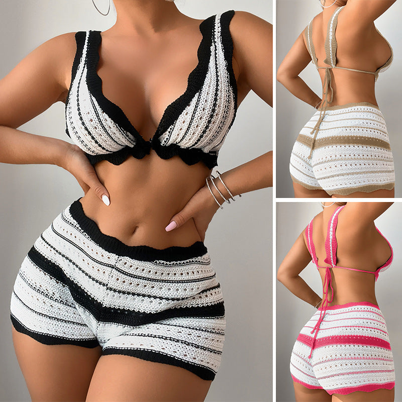 Damen Strickoberteil und Shorts Set R&B