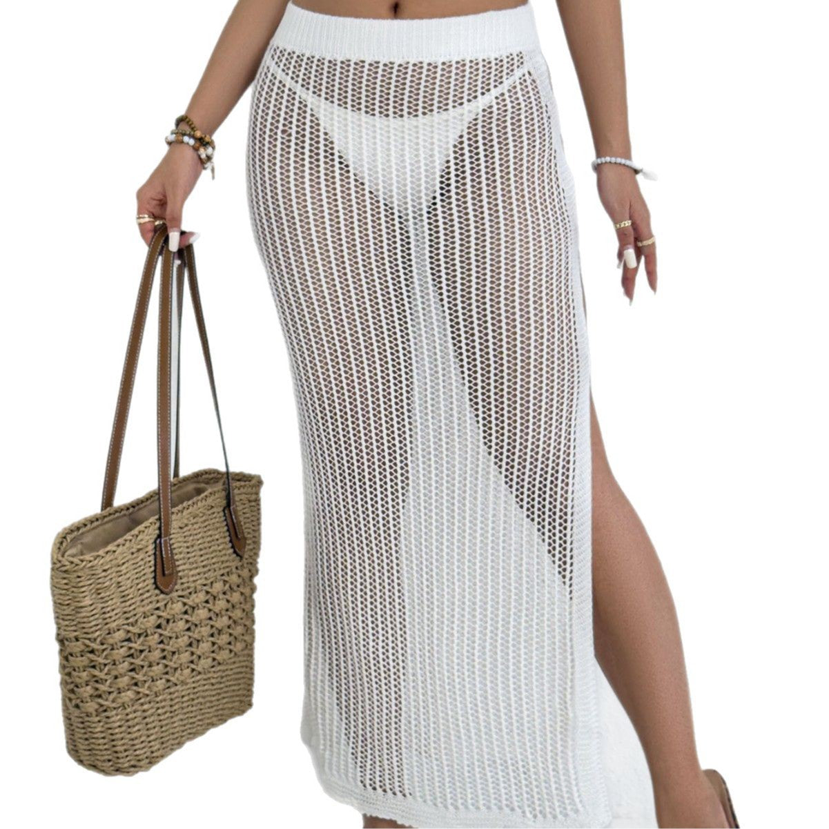 Damen transparenter Strandrock mit seitlichen Schlitzen R&B