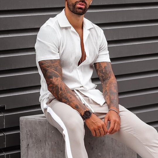 Herren Kurzarm Hemd mit leichtem Gewebe und klassischem Kragen R&B
