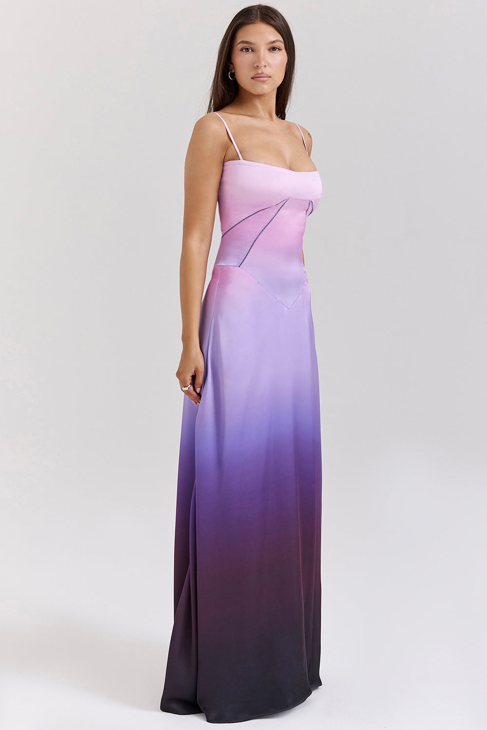 R&B | Abendkleid Satin Glanz Spaghetti Träger Rückenfrei Schmaler Schnitt Elegantes Kleid