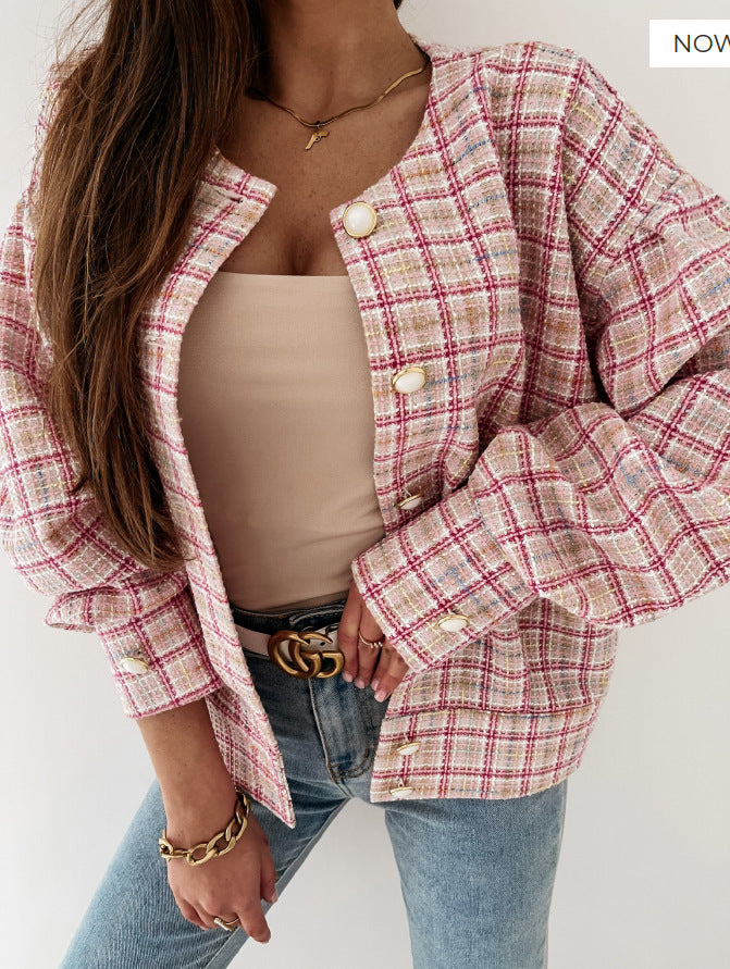 Damen Karierte Bouclé-Jacke R&B