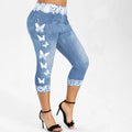 Damen Leggings im Jeans-Look mit einzigartigem Schmetterlingsdesign